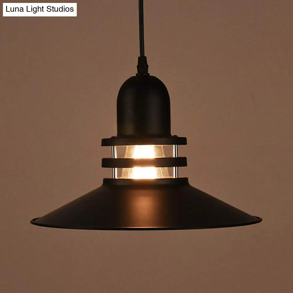 Iron Industrial Pendant Lamp with Cutout Design - Saucer Dining Table Light, 1-Bulb Black Suspension lighting