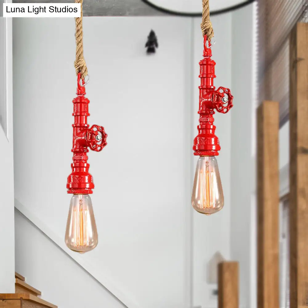 Iron Industrial Pipe Ceiling Light Fixture – Red/Blue Finish, 1-Light Stairway Lamp