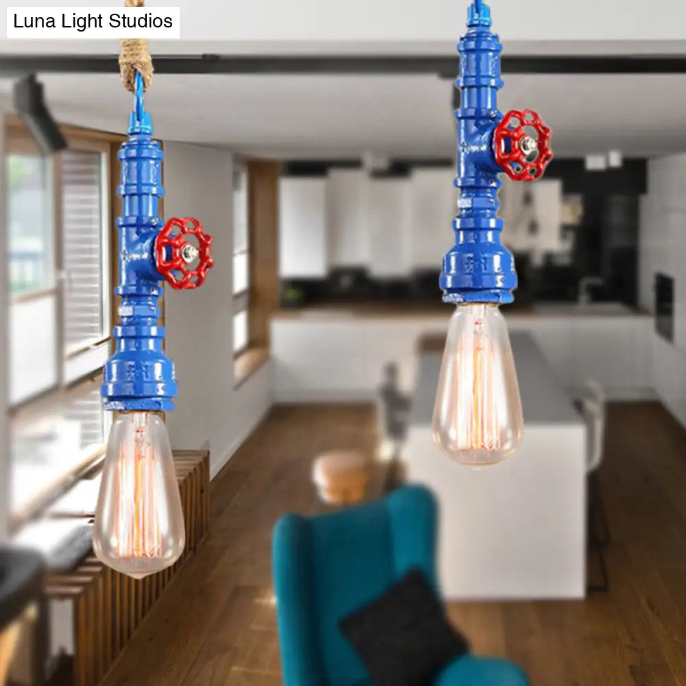 Iron Industrial Pipe Ceiling Light Fixture – Red/Blue Finish, 1-Light Stairway Lamp