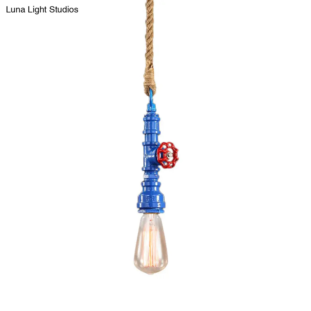 Iron Industrial Pipe Ceiling Light Fixture – Red/Blue Finish, 1-Light Stairway Lamp