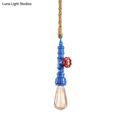 Iron Industrial Pipe Ceiling Light Fixture – Red/Blue Finish, 1-Light Stairway Lamp