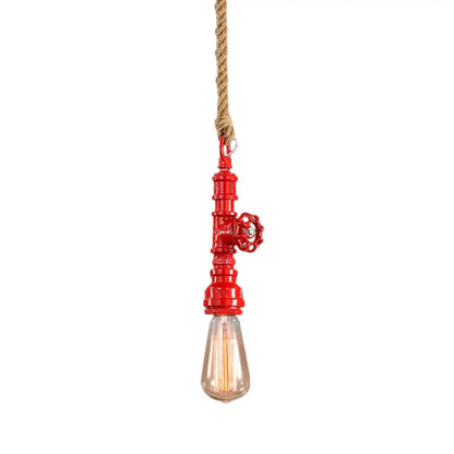 Iron Industrial Pipe Ceiling Light Fixture – Red/Blue Finish, 1-Light Stairway Lamp