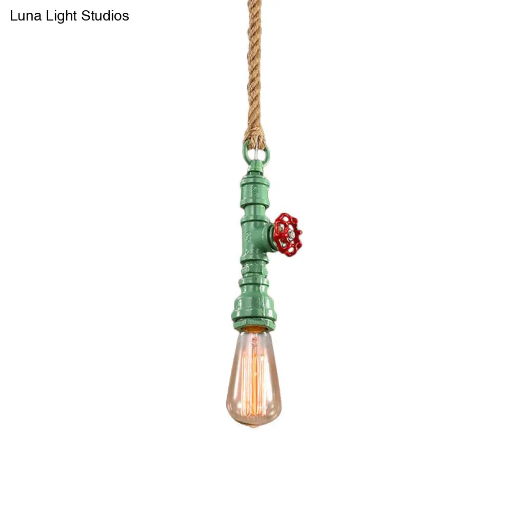 Iron Industrial Pipe Ceiling Light Fixture – Red/Blue Finish, 1-Light Stairway Lamp