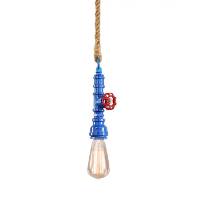 Iron Industrial Pipe Ceiling Light Fixture – Red/Blue Finish, 1-Light Stairway Lamp