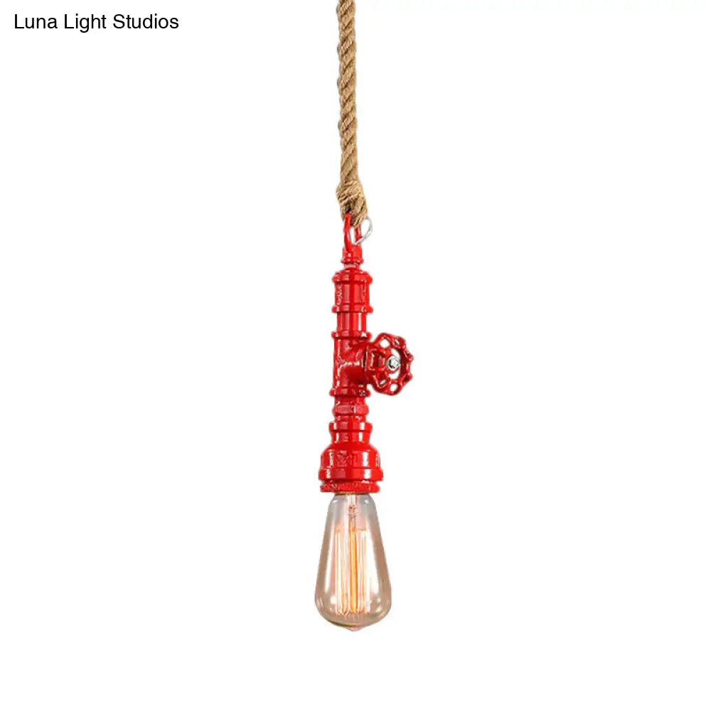 Iron Industrial Pipe Ceiling Light Fixture – Red/Blue Finish, 1-Light Stairway Lamp