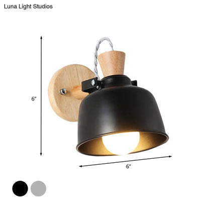 DecorBites™ Iron Macaron Handle Wall Sconce Lamp - Bowl Bedside Light Fixture in Grey/Black with Wood Top