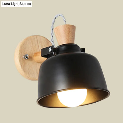 DecorBites™ Iron Macaron Handle Wall Sconce Lamp - Bowl Bedside Light Fixture in Grey/Black with Wood Top
