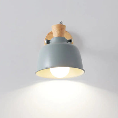 DecorBites™ Iron Macaron Handle Wall Sconce Lamp - Bowl Bedside Light Fixture in Grey/Black with Wood Top