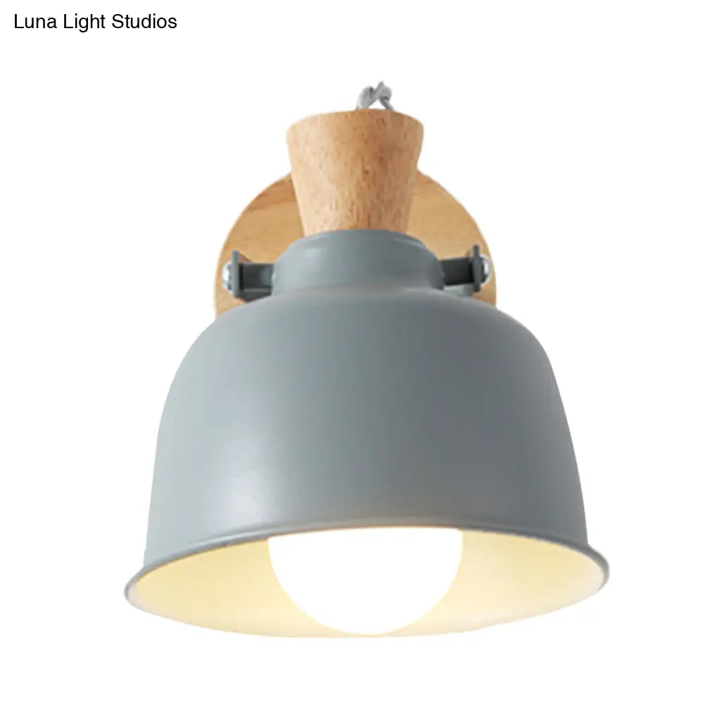 DecorBites™ Iron Macaron Handle Wall Sconce Lamp - Bowl Bedside Light Fixture in Grey/Black with Wood Top