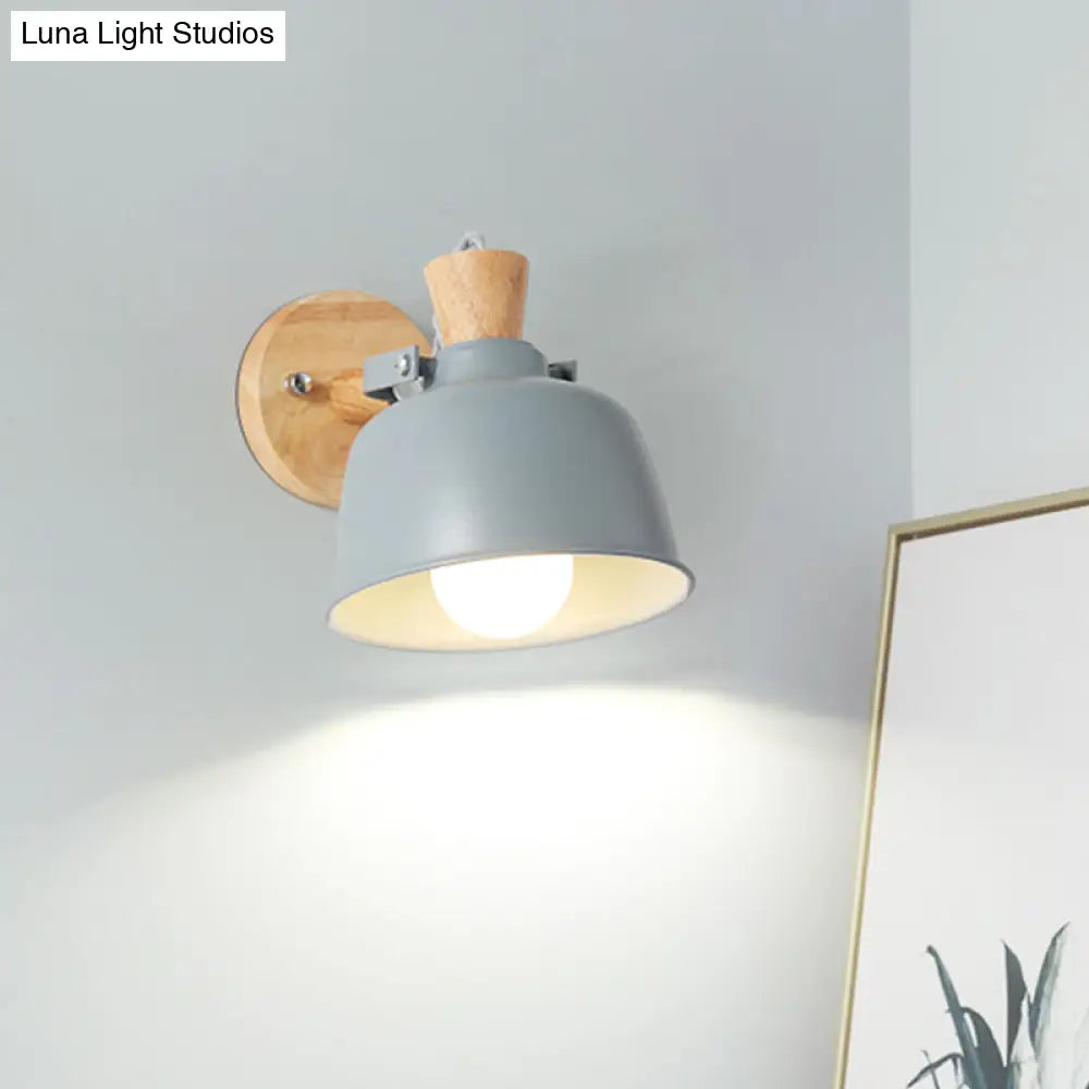 DecorBites™ Iron Macaron Handle Wall Sconce Lamp - Bowl Bedside Light Fixture in Grey/Black with Wood Top