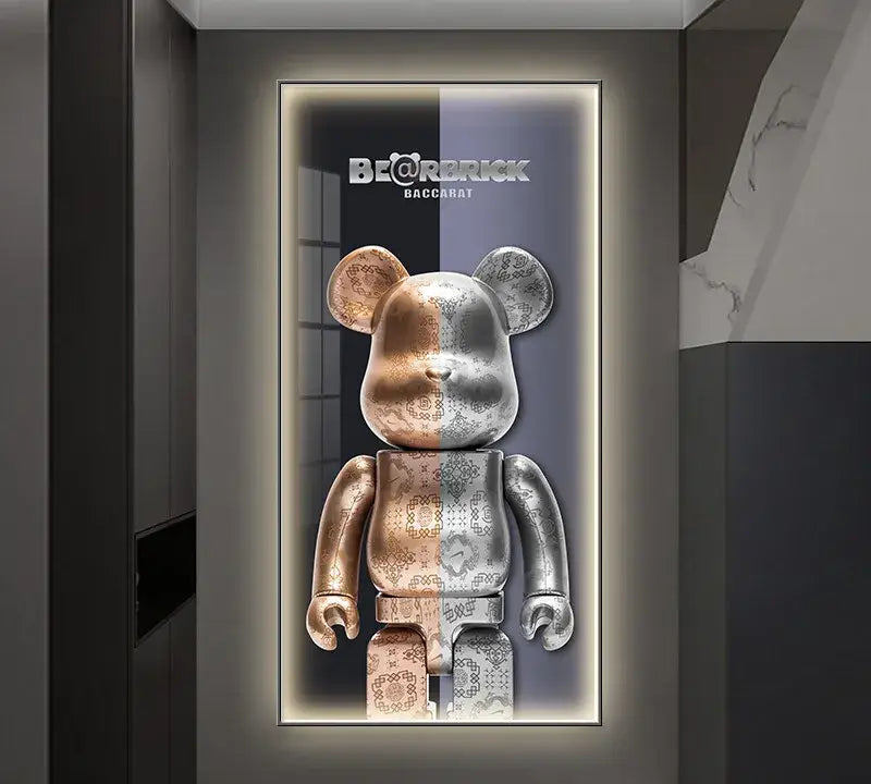 Iron Man metallic two-toned bearbrick figure with intricate patterns LED wall lamp for bedroom decor