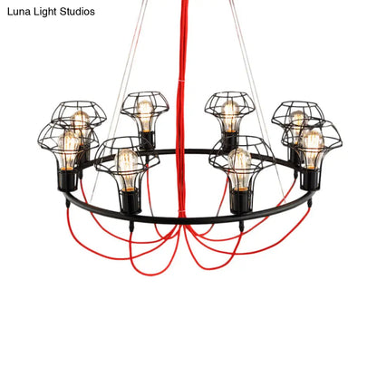 Iron Mushroom Cage Chandelier Light Industrial Pendant Lamp - 8 Heads, Black - Ideal for Restaurants