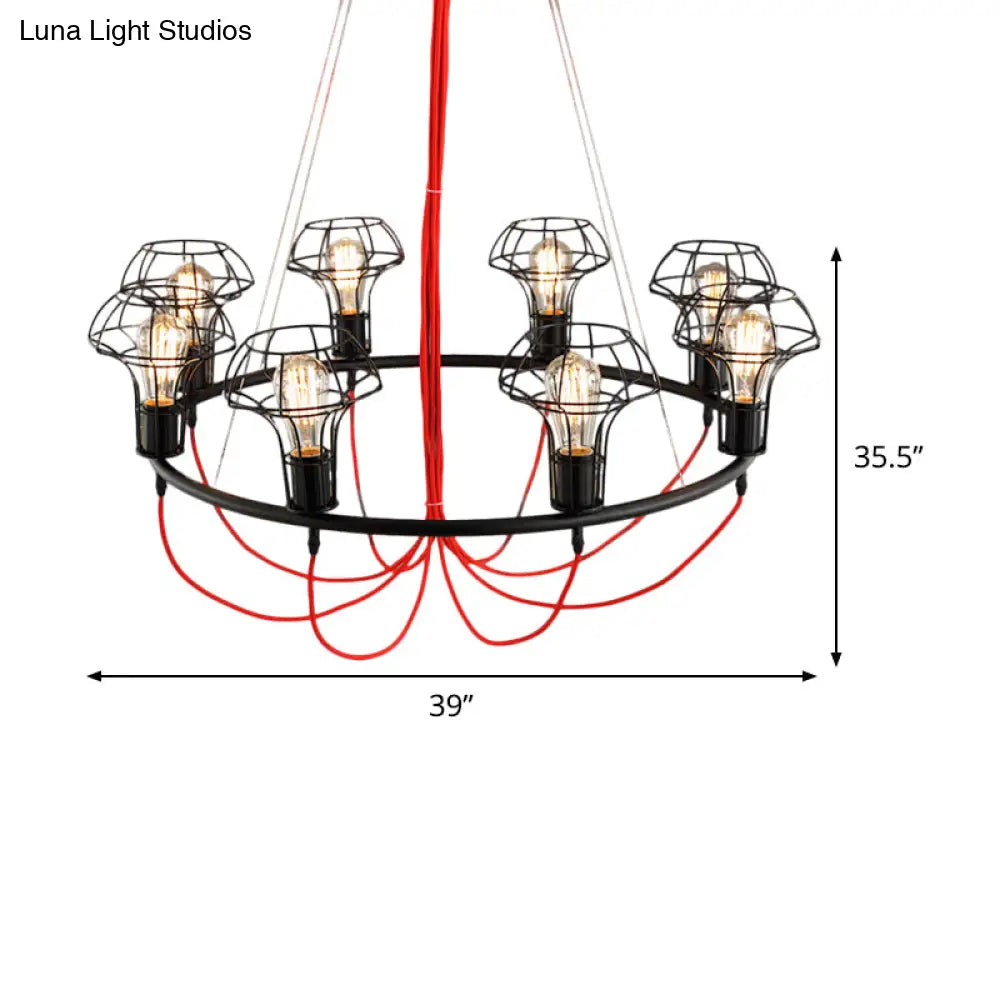Iron Mushroom Cage Chandelier Light Industrial Pendant Lamp - 8 Heads, Black - Ideal for Restaurants
