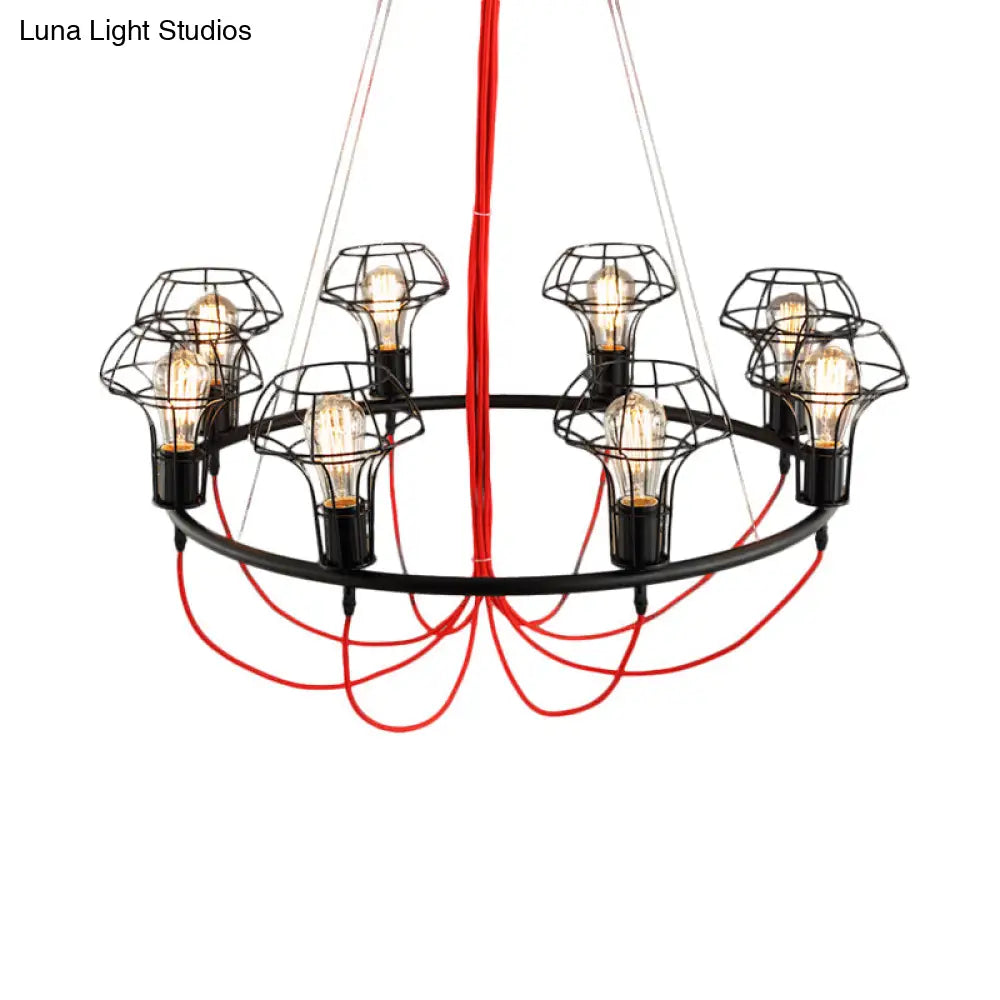 Iron Mushroom Cage Chandelier Light Industrial Pendant Lamp - 8 Heads, Black - Ideal for Restaurants