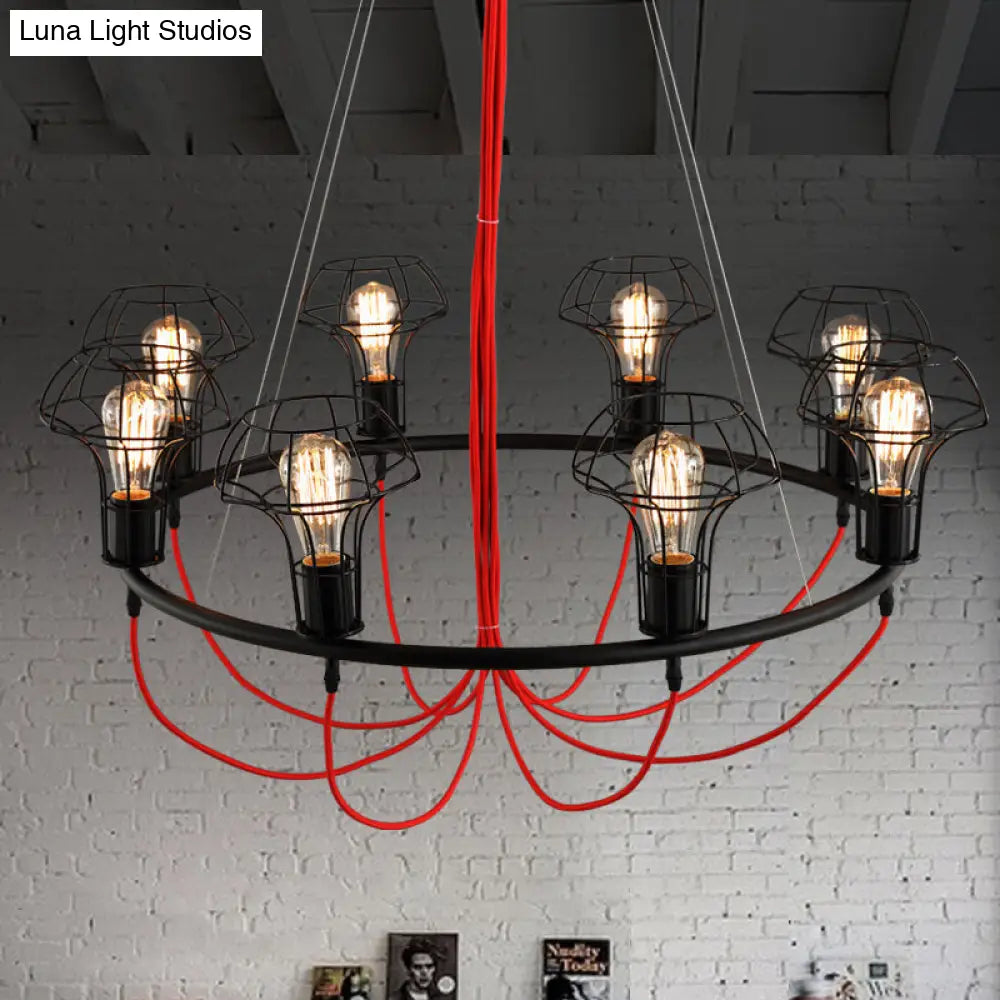Iron Mushroom Cage Chandelier Light Industrial Pendant Lamp - 8 Heads, Black - Ideal for Restaurants