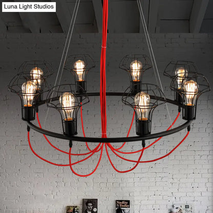 Iron Mushroom Cage Chandelier Light Industrial Pendant Lamp - 8 Heads, Black - Ideal for Restaurants