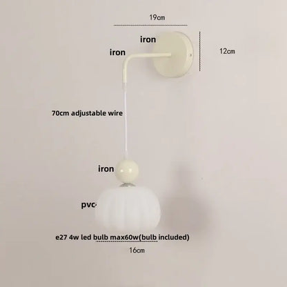 Cream-colored ribbed pvc pendant lamp with iron mounting bracket and adjustable wire for decorbites iron nordic led wall light