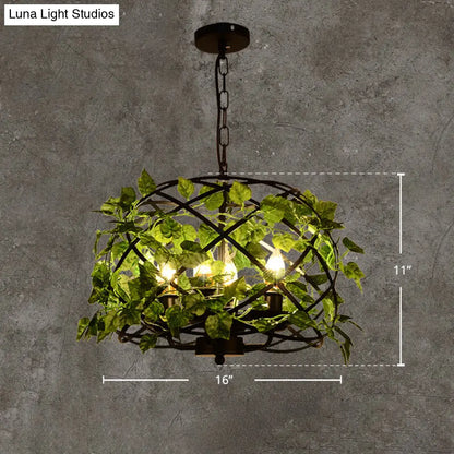 Iron Pendant Ceiling Light with Retro Bird Nest Design and Green Decorative Ivy – Single Suspension Lighting