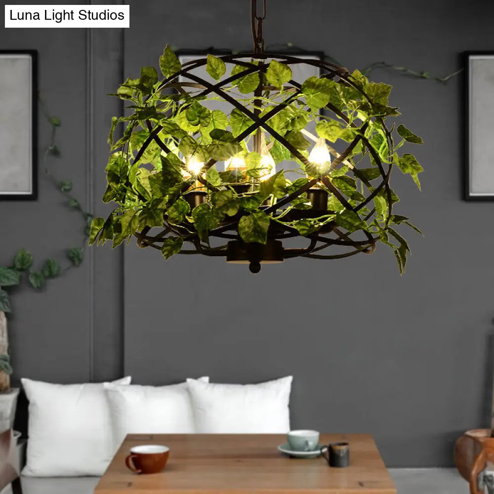 Iron Pendant Ceiling Light with Retro Bird Nest Design and Green Decorative Ivy – Single Suspension Lighting