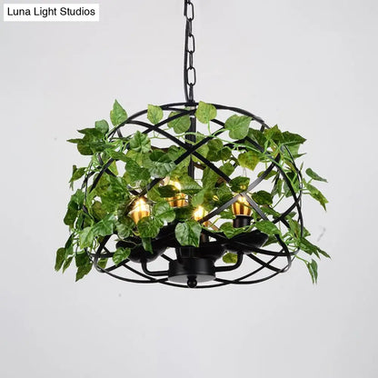 Iron Pendant Ceiling Light with Retro Bird Nest Design and Green Decorative Ivy – Single Suspension Lighting