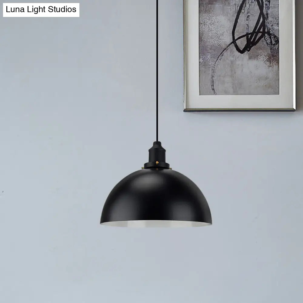 Iron Pendant Lighting: Industrial Dome Shade, Black Finish