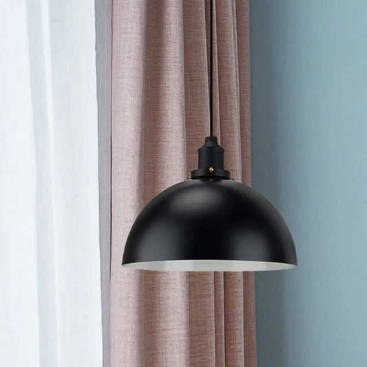 Iron Pendant Lighting: Industrial Dome Shade, Black Finish