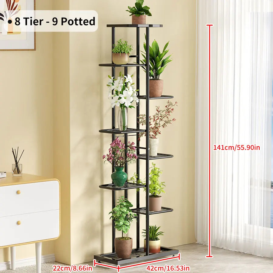 Iron Plant Stand for Multiple Pots - 8layers-black