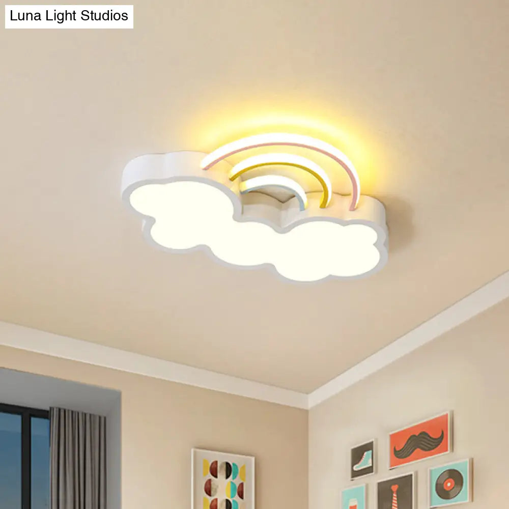 DecorBites™ DecorBites™ Iron Rainbow & Cloud LED Flushmount Ceiling Light for Nursery - White/Blue - 19"/23