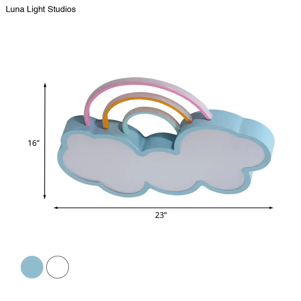 DecorBites™ DecorBites™ Iron Rainbow & Cloud LED Flushmount Ceiling Light for Nursery - White/Blue - 19"/23