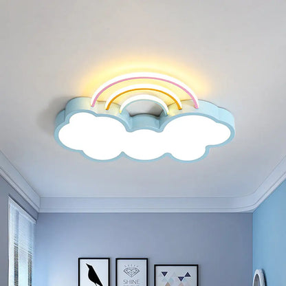 DecorBites™ DecorBites™ Iron Rainbow & Cloud LED Flushmount Ceiling Light for Nursery - White/Blue - 19"/23