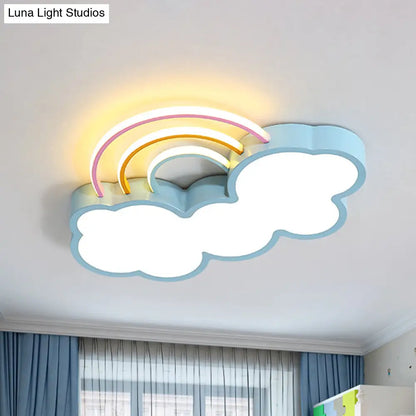 DecorBites™ DecorBites™ Iron Rainbow & Cloud LED Flushmount Ceiling Light for Nursery - White/Blue - 19"/23