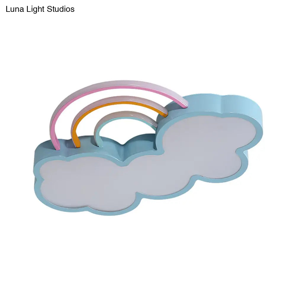 DecorBites™ DecorBites™ Iron Rainbow & Cloud LED Flushmount Ceiling Light for Nursery - White/Blue - 19"/23