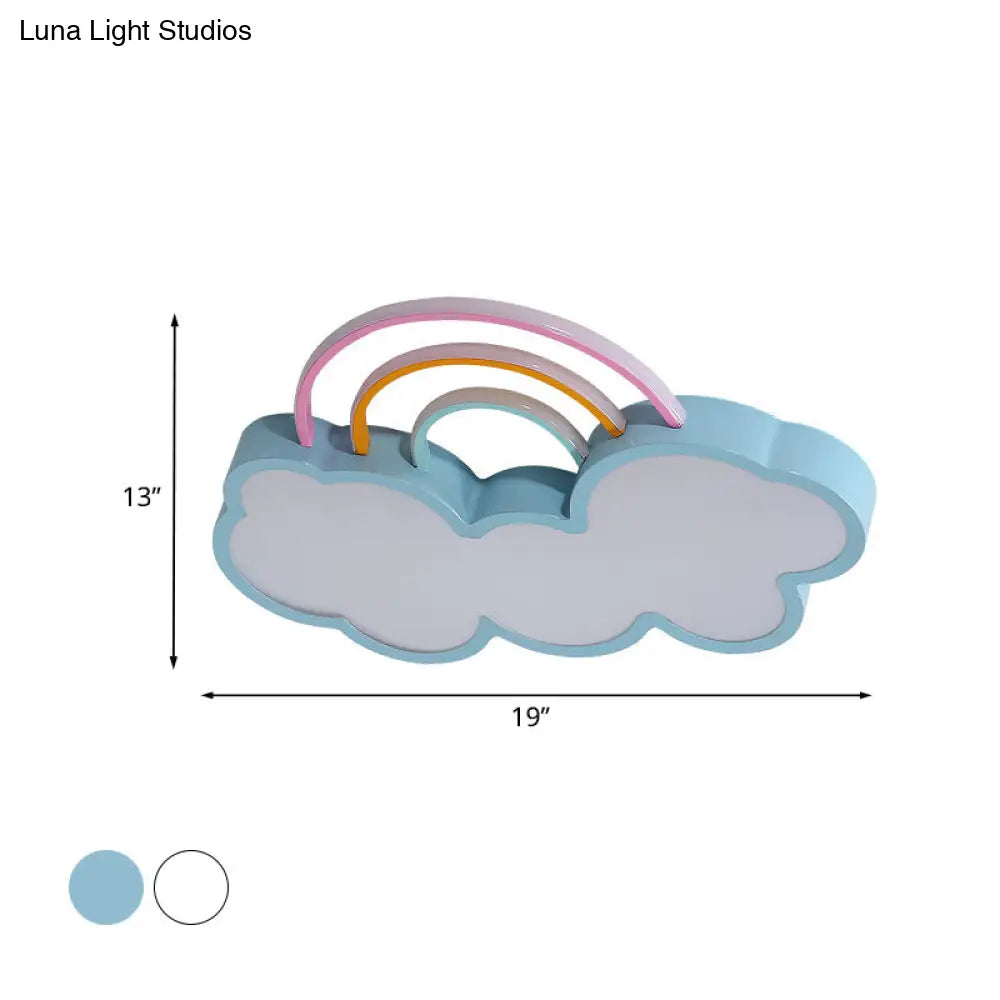DecorBites™ DecorBites™ Iron Rainbow & Cloud LED Flushmount Ceiling Light for Nursery - White/Blue - 19"/23