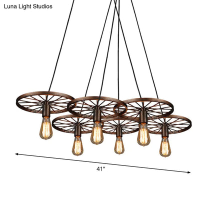 Iron Rustic Chandelier with 3/6 Hanging Lamps for Dining Room Suspension