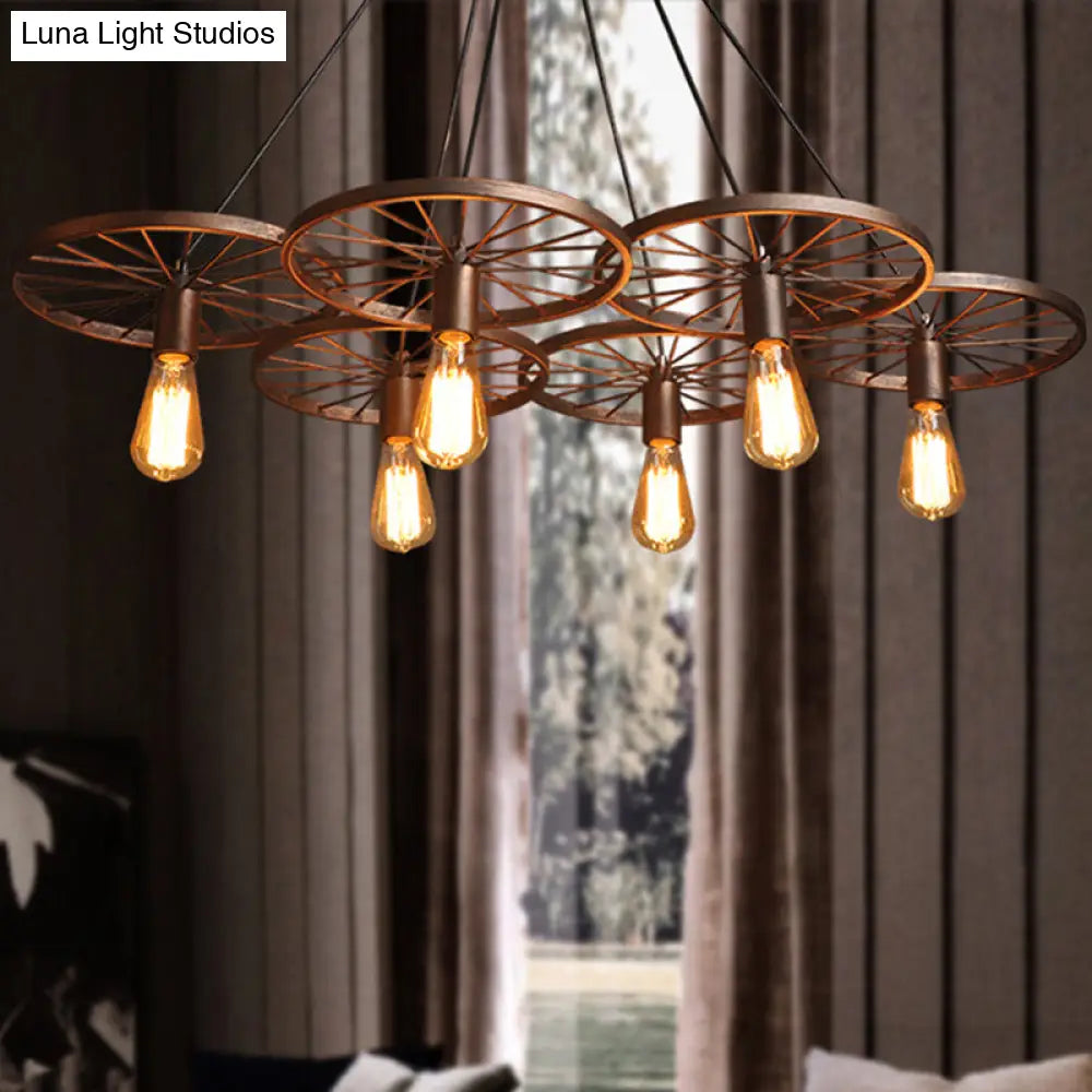 Iron Rustic Chandelier with 3/6 Hanging Lamps for Dining Room Suspension