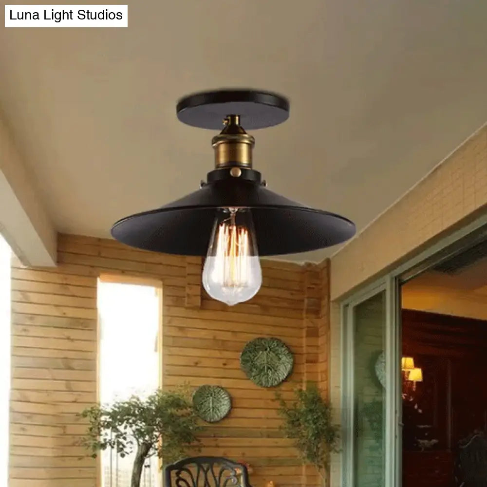 DecorBites™ DecorBites™ Iron Saucer Farmhouse Ceiling Mount Lamp - 1-Bulb Semi Flush Mount Light Fixture in Black, 8.5"/10"/12" Width