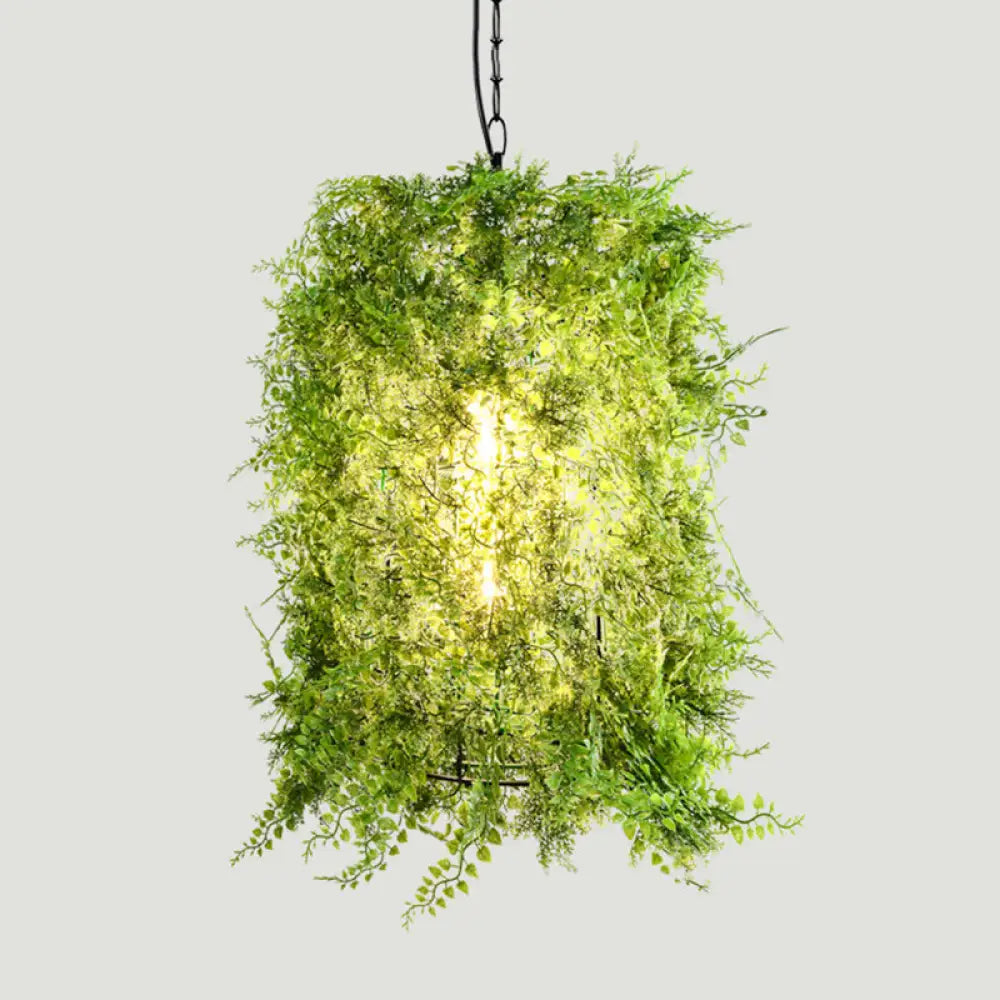 Iron Suspension Restaurant Pendant Light - Retro Green Dome Design with Plant Decor