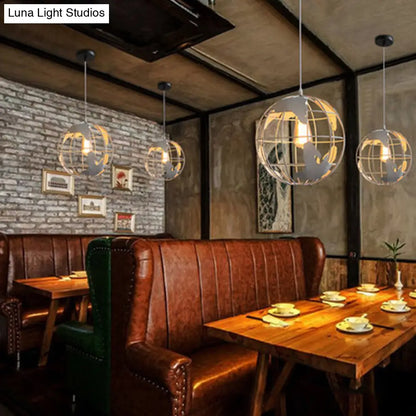 Iron Terrestrial Globe Hanging Pendant Light Fixture - 1 Bulb Simplicity Design, White - Perfect for Restaurants