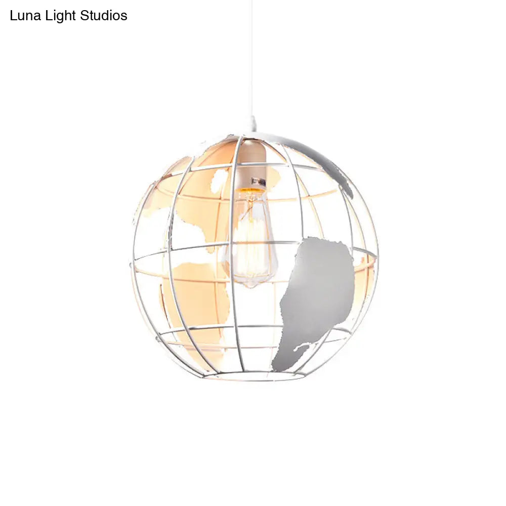 Iron Terrestrial Globe Hanging Pendant Light Fixture - 1 Bulb Simplicity Design, White - Perfect for Restaurants