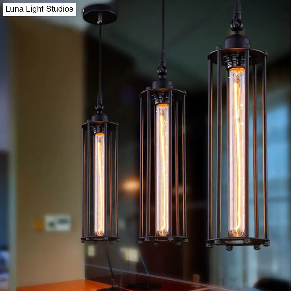 Iron Tube Pendant Ceiling Light - 1-Light Industrial Down Lighting - Black - Restaurant Hanging Light