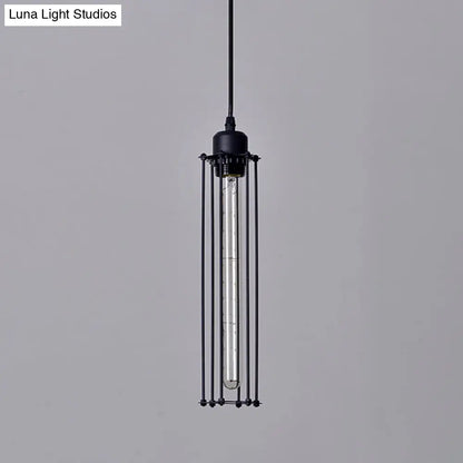 Iron Tube Pendant Ceiling Light - 1-Light Industrial Down Lighting - Black - Restaurant Hanging Light