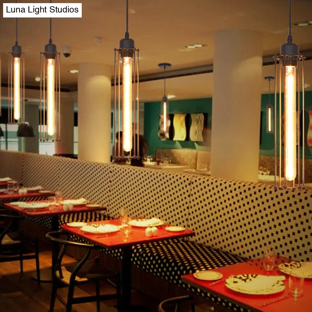 Iron Tube Pendant Ceiling Light - 1-Light Industrial Down Lighting - Black - Restaurant Hanging Light