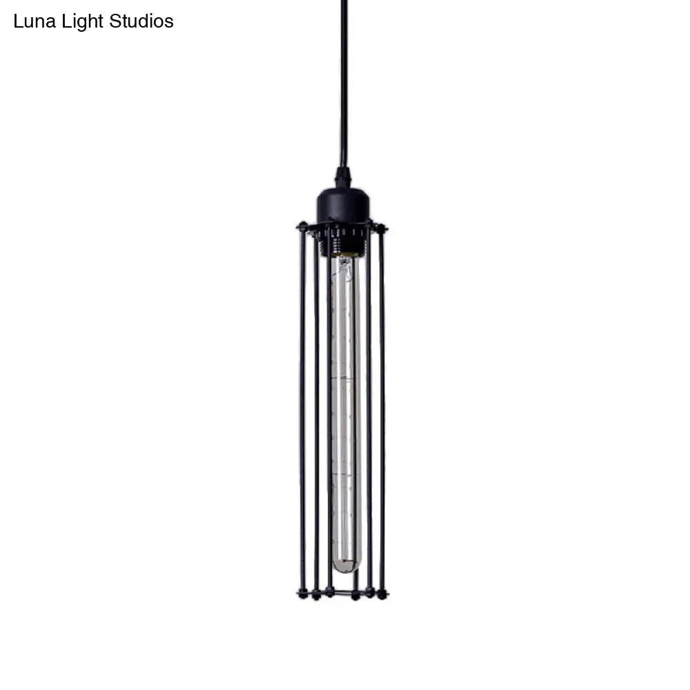 Iron Tube Pendant Ceiling Light - 1-Light Industrial Down Lighting - Black - Restaurant Hanging Light