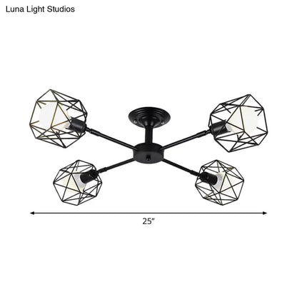 Iron Wire Cage Rotating Ceiling Chandelier - Warehouse Pendant Lamp, 4/6/8-Light in Black