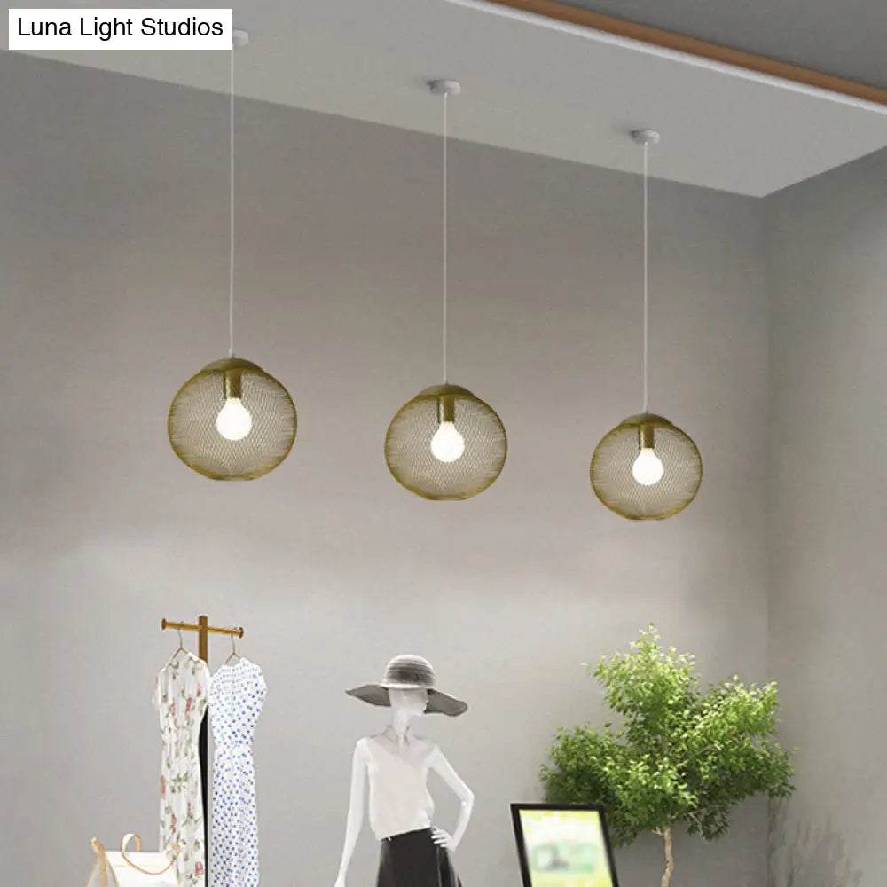 Iron Wire Spherical Pendant Light - Loft Style Ceiling Lamp in Gold for Clothing Stores - 1 Bulb Suspension.