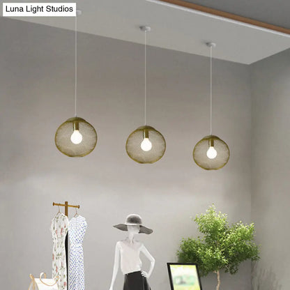 Iron Wire Spherical Pendant Light - Loft Style Ceiling Lamp in Gold for Clothing Stores - 1 Bulb Suspension.