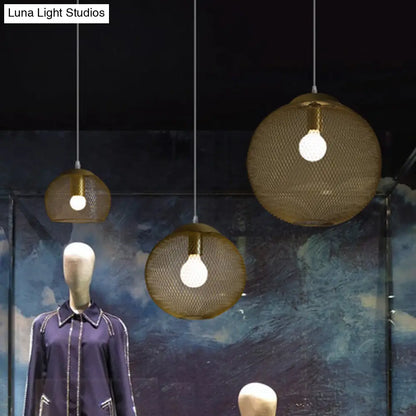 Iron Wire Spherical Pendant Light - Loft Style Ceiling Lamp in Gold for Clothing Stores - 1 Bulb Suspension.