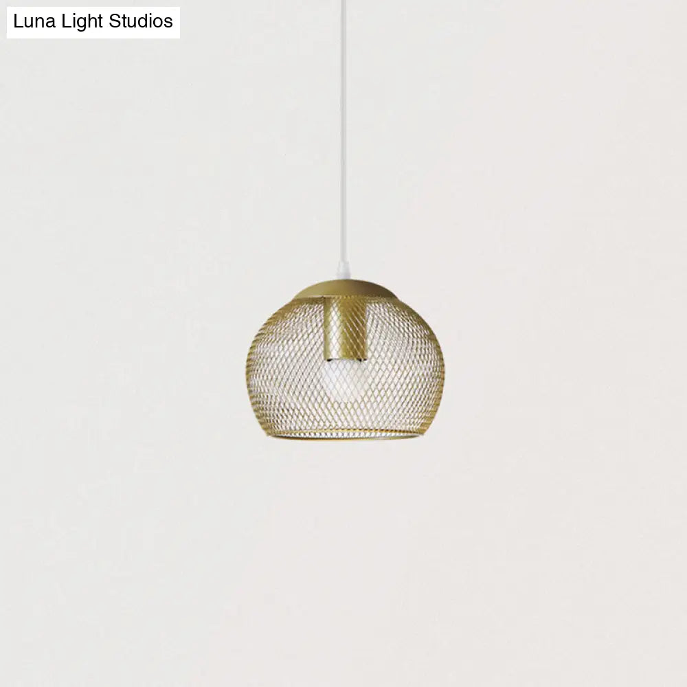 Iron Wire Spherical Pendant Light - Loft Style Ceiling Lamp in Gold for Clothing Stores - 1 Bulb Suspension.