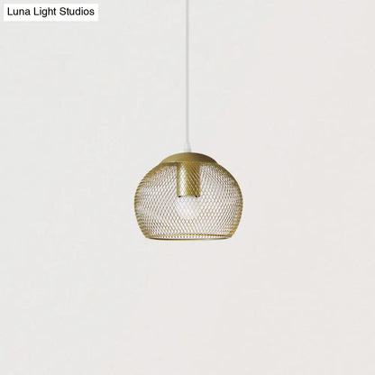 Iron Wire Spherical Pendant Light - Loft Style Ceiling Lamp in Gold for Clothing Stores - 1 Bulb Suspension.