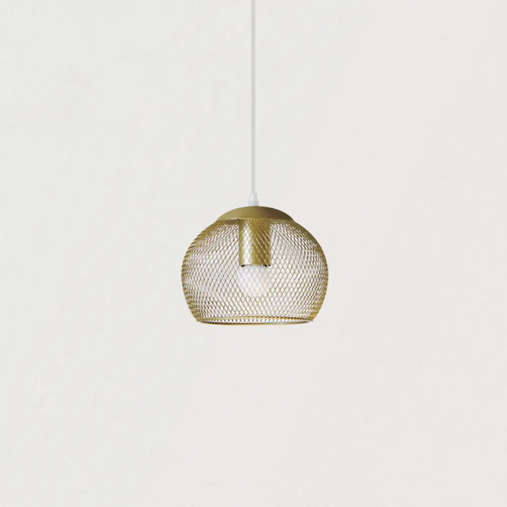 Iron Wire Spherical Pendant Light - Loft Style Ceiling Lamp in Gold for Clothing Stores - 1 Bulb Suspension.